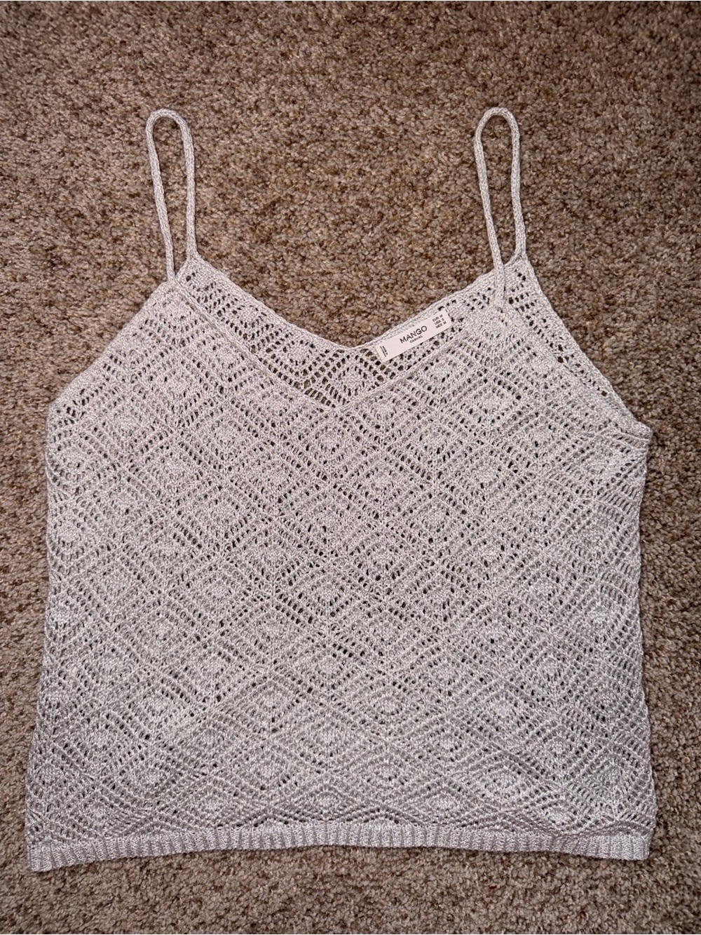 Mango White Crochet V-Neck Camisole
